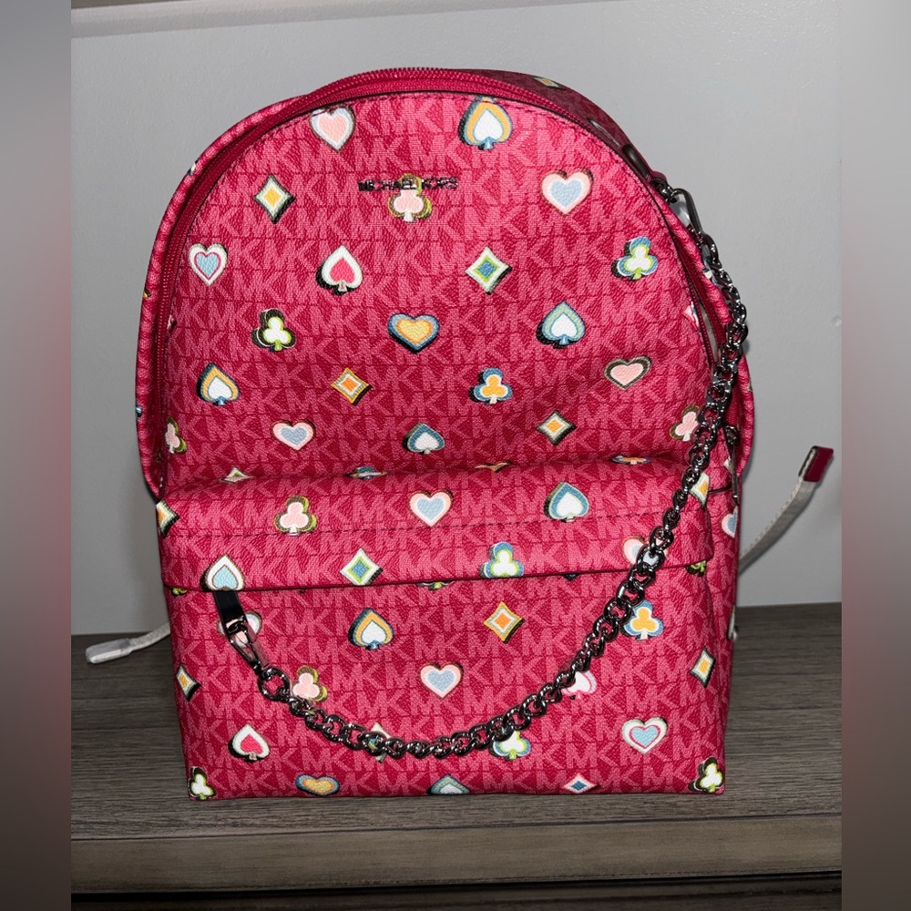 Michael Kors Red Patterned Backpack with Chain St… - image 1
